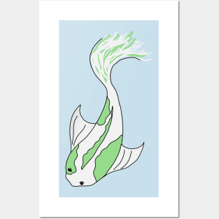 green and white koi fish Posters and Art